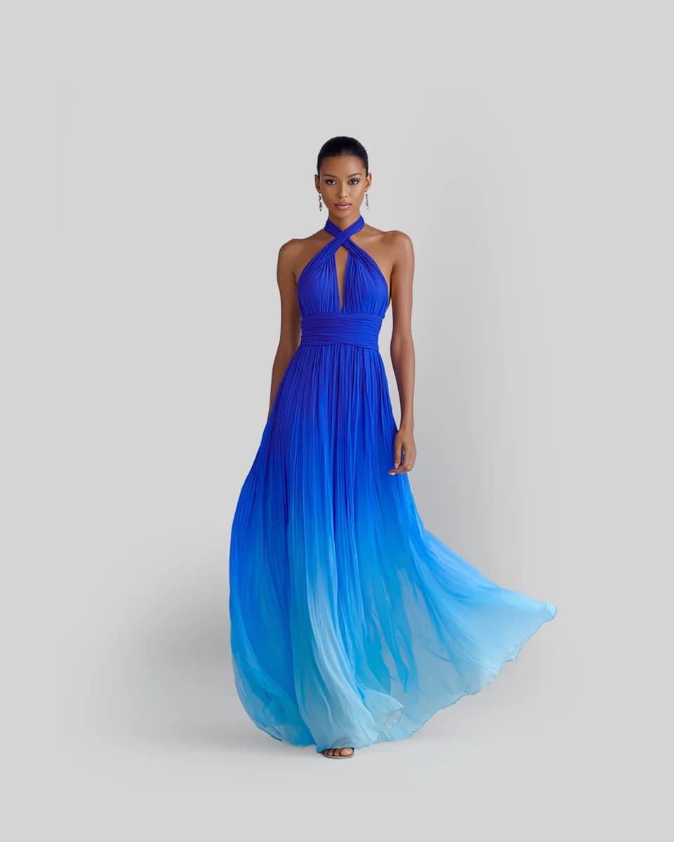 The Ombre Pleated Halter Maxi - Image 1